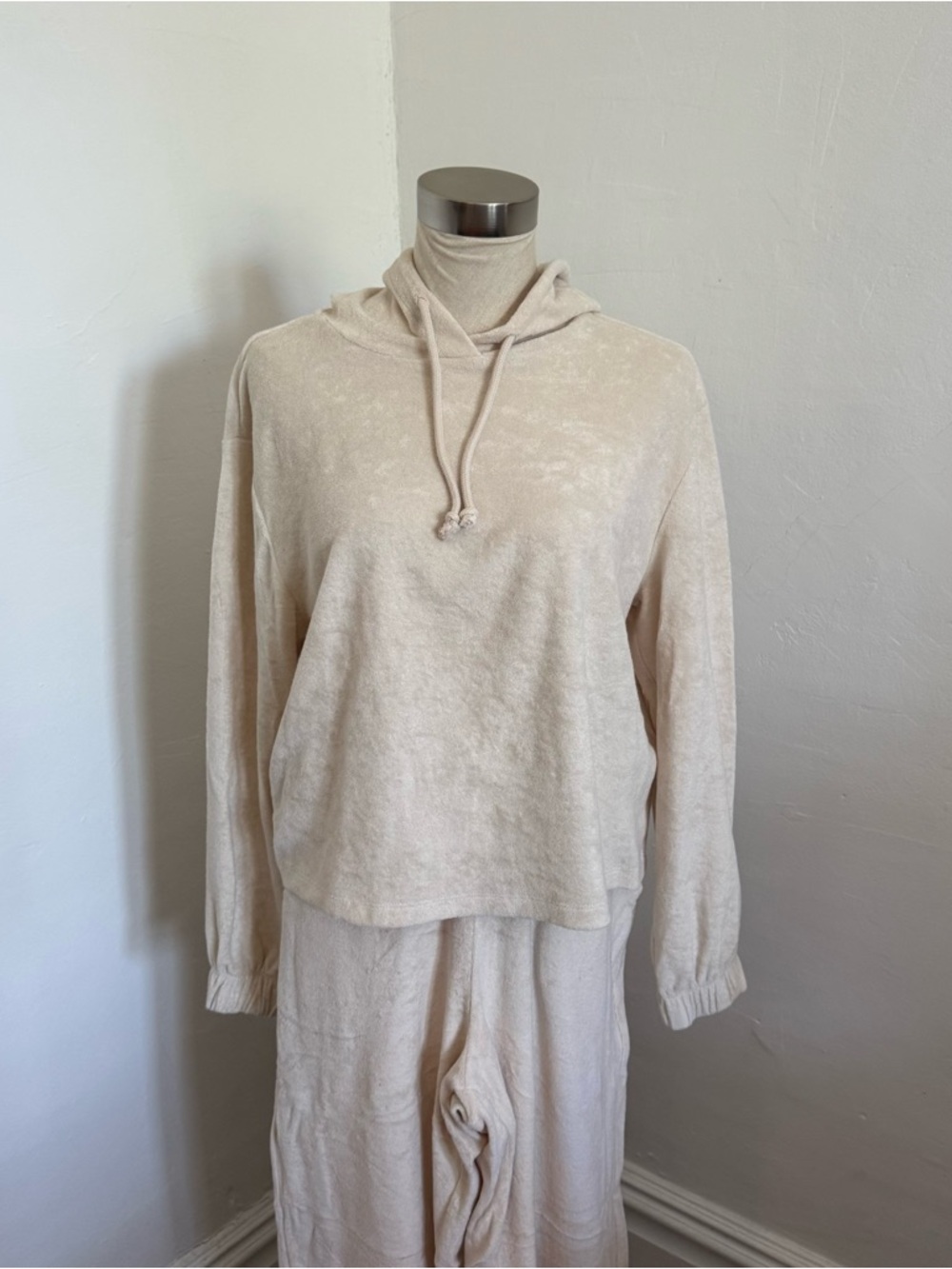 Vero Moda Cream Terry Hooded sweatshirt & Pant Set